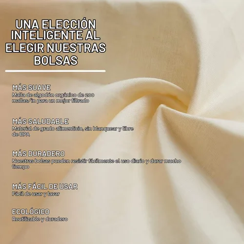 Vista 2 de 3 bolsas de leche de nuez de 12 x 12 pulgadas, 100% algodón sin blanquear, colador de alimentos reutilizable para colar leche de almendra/avena