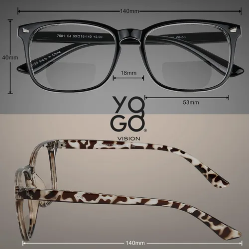Vista 3 de Yogo Vision Bifocal Reading Glasses for Women Men Rectangle Multifocal Readers Fashion Nerd Eyeglasses