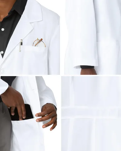 Vista 4 de Landau mens Unisex Relaxed Fit 5-pocket 4-button Mid-length Notebook Lab Coat 3174Medical Lab Coat