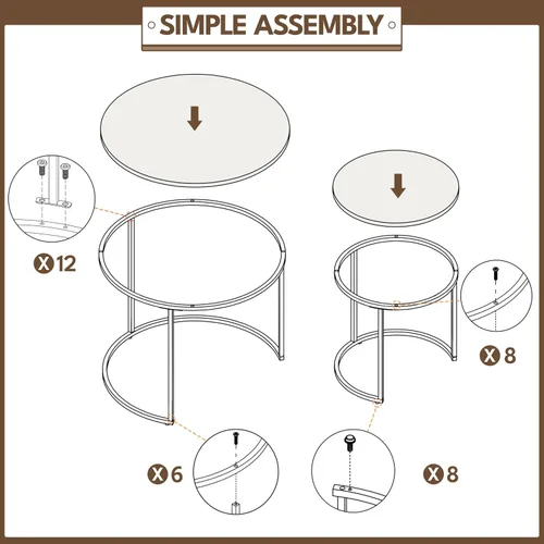 Vista 6 de Yaheetech Juego de 2 mesas auxiliares anidables, mesas auxiliares apilables rústicas, juego de mesa auxiliar anidable con mesa redonda de madera
