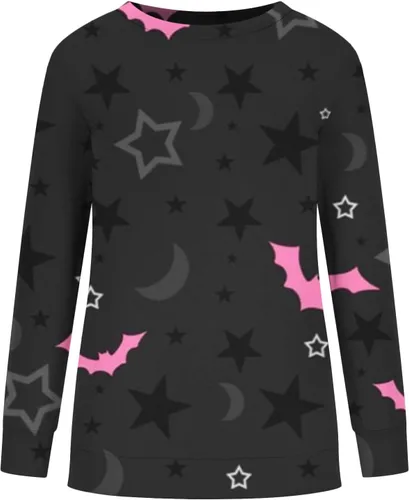 Vista 5 de Sudadera con estampado retro para mujer, camisa de cuello redondo de Halloween, novedad, cuello redondo