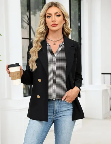 Vista 5 de LOMON Camisas con botones para mujer, manga 3/4, blusas casuales de negocios, blusas de verano 2026