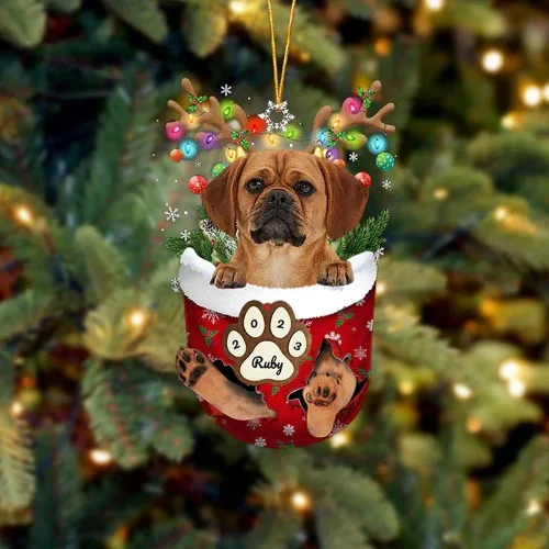 Vista 203 de Adornos personalizados de Pug cervatillo – Decoración personalizada para árbol de Navidad con patas de bolsillo de nieve