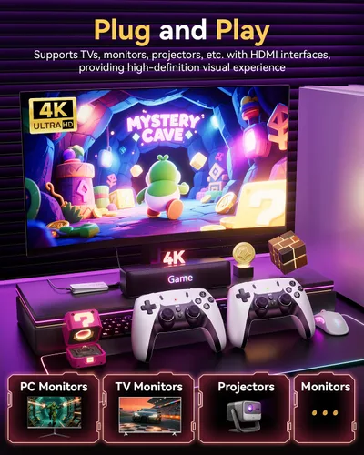 Vista 4 de Retro Gaming Console 2026 Upgraded Stick with 4K HDMI, Built-in 23 Emulators, 20000+ Games, Plug & Play, and Dual 2.4G Wireless Controllers
