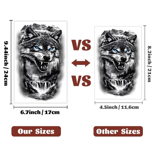 Vista 5 de 36 hojas de tatuajes temporales para hombres, mujeres y adultos, 12 hojas de gran tamaño, 3D, media manga, tatuajes falsos negros, tatuajes