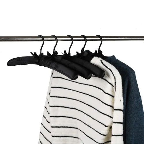 Vista 5 de Paquete de 5 perchas acolchadas de satén negro para suéter, colgador de blusa con espuma gruesa y suave para lencería de vestido de novia, colgador