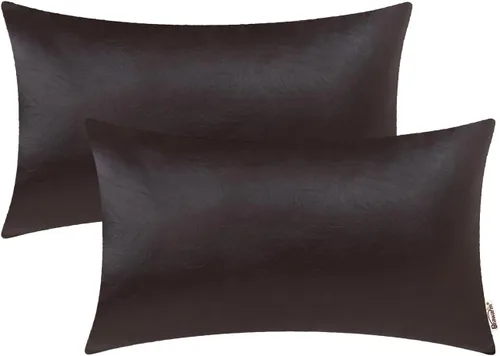 Vista 25 de BRAWARM Fundas de almohada de cuero sintético de 16 x 16 pulgadas - Juego de 2 fundas de almohada de cuero negro, fundas de almohada de cuero teñido
