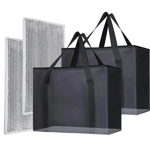 Vista 50 de Bodaon Bolsa de entrega de pizza aislada, 20" x 20" x 8" bolsas calentadoras de pizza para mantener caliente, bolsa aislada para entrega de Negro
