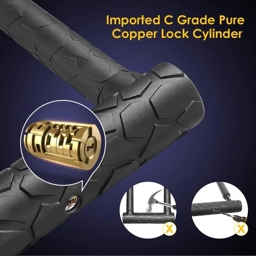 Vista 4 de Candado de bicicleta resistente antirrobo, cerradura en U para bicicleta con llave con cable de seguridad de 4 pies y soporte de montaje