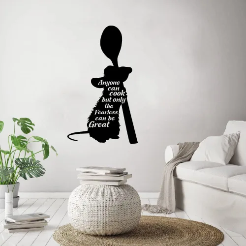 Vista 2 de Anyone Can Cook But Only The Fearless Can Be Great – Ramy Ratatouille Quotes Quote Ramy Spoon Silhouette Vinilo Adhesivo para pared de vinilo