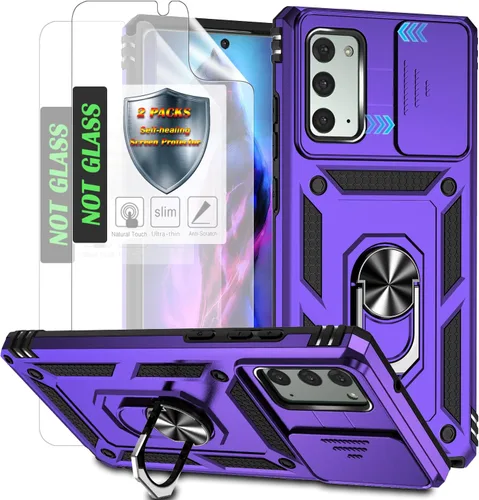 Vista 15 de Funda protectora para teléfono con cubierta deslizante para cámara, soporte de anillo magnético y 2 películas autorreparables Compatible
