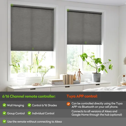 Vista 2 de ZSTARR Persianas enrollables motorizadas de filtrado de luz con control remoto, persianas inteligentes recargables compatibles con Alexa Google a