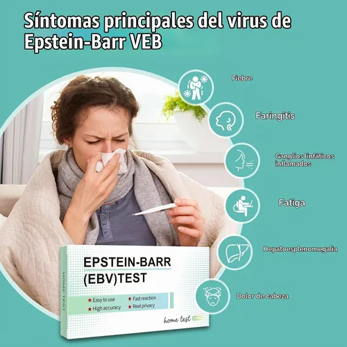 Vista 2 de Prueba de Epstein Barr (EBV) Pruebas en el hogar, altamente precisas, fáciles de leer y usar. Contra el virus Epstein-Barr VCA y EBNA, resultados