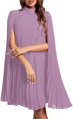 Vista 6 de Rooscier Vestido midi de fiesta plisado con cuello alto falso y espalda abierta para mujer