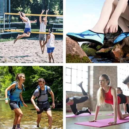 Vista 7 de JOTO Zapatos de agua para mujeres y hombres, calcetines acuáticos transpirables de secado rápido, suela de goma antideslizante flexible, ligeros
