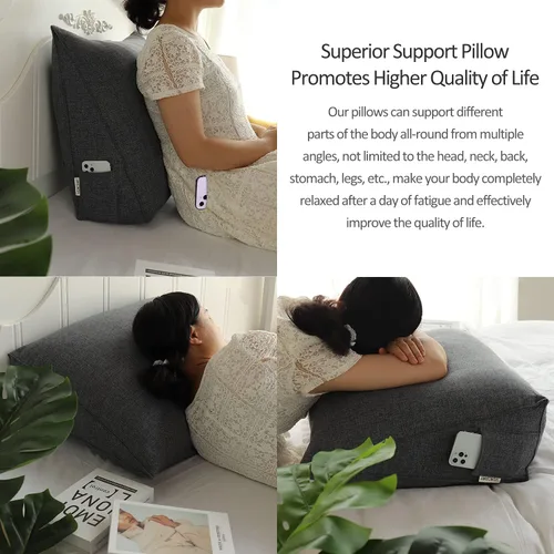 Vista 3 de VERCART Almohada triangular de cuña para cama, respaldo grande, cojín de lectura para lumbar y sentarse, almohadas decorativas para silla