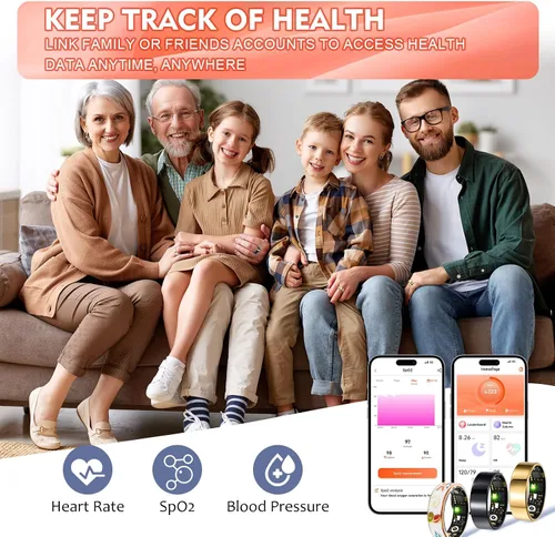 Vista 3 de Smart Ring - Rastreador de salud para mujeres y hombres, rastreador de sueño con frecuencia cardíaca, SpO₂, presión arterial, anillo de fitness