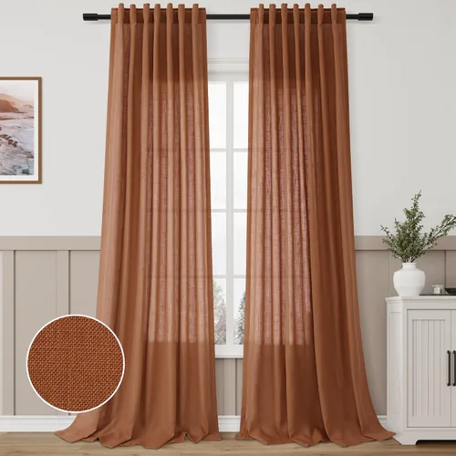 Vista 15 de Aersas Aqua Green Linen Curtains 84 Inches Long 2 Panels Set Back Tab Rod Pocket Living Room Curtain Farmhouse Rustic Light Filtering Hook Drapes