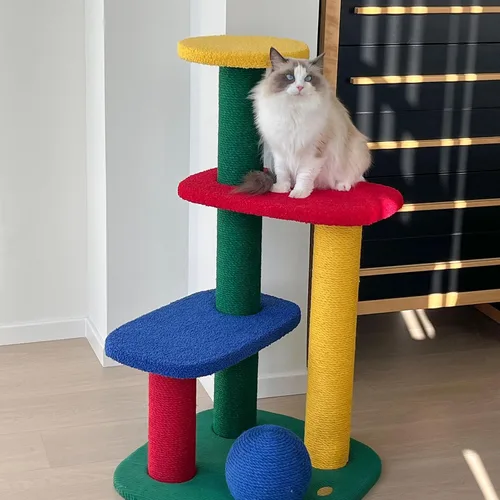 Vista 9 de VETRESKA Torre para gatos de varios niveles de 38.6 pulgadas, árbol para gatos con plataforma, postes rascadores de sisal y bola para rascar, centro