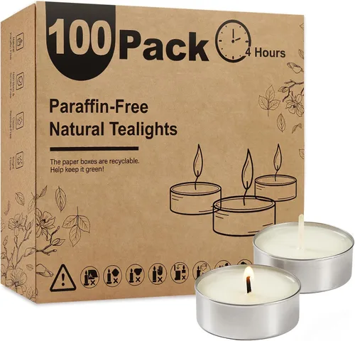 Vista 19 de Ashlux Velas de té sin perfume con forma de palma, paquete de 25 unidades a granel, 4.5 horas de combustión, velas de té blancas de larga duración