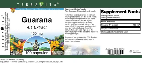 Vista 3 de Guaraná 4: 1 – 450 mg (100 °Cápsulas, Zin: 521744), 1