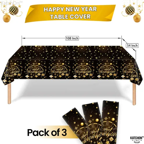 Vista 2 de KatchOn, Mantel de Feliz Año Nuevo – 108 x 54 pulgadas, paquete de 3 Decoraciones de Feliz Año Nuevo 2026 Mantel de Feliz Año Nuevo 2026