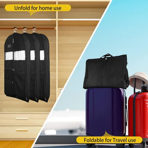 Vista 2 de Bolsas de ropa para viajes, paquete de 2 bolsas de ropa colgantes de 43 pulgadas para hombres, cremallera de doble cara y 3 bolsillos grandes