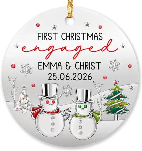 Vista 15 de Adorno de matrimonio de muñeco de nieve para pareja, adorno personalizado de primera Navidad para casados, con nombres personalizados y fecha