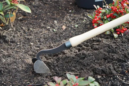 Vista 4 de DeWit Drop Grip Hand Arado – Herramienta de jardín holandés, mango de madera de fresno, agarre de doble bombilla, 22.4 pulgadas de longitud, mini