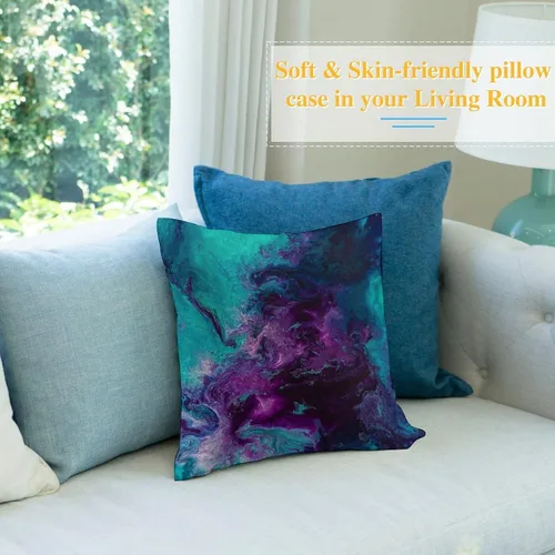 Vista 4 de Funda de almohada de terciopelo nebuloso de galaxia, turquesa, morado, verde azulado, funda de almohada cuadrada, decoración del hogar para cama