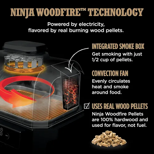 Vista 21 de Ninja Parrilla y ahumador Woodfire Pro XL para exteriores Parrilla 4 en 1, ahumador de barbacoa, freidora de aire y horneado Portátil