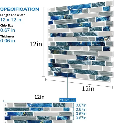 Vista 7 de Azulejos Autoadhesivos Despegar y Pegar para Salpicadero 12"x12" Pegatinas de Azulejos Autoadhesivos para Cocina Baño - Azul, 5 Hojas