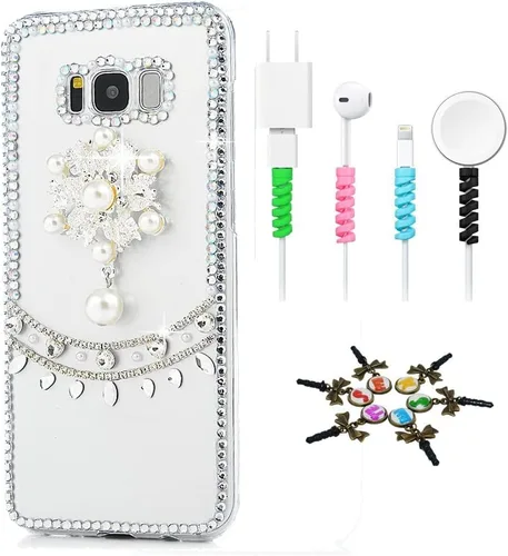 Vista 12 de Sparkle Funda compatible con Samsung Galaxy J2 Prime – Elegante funda 3D hecha a mano con diseño floral de mariposas y flores con protector de cable