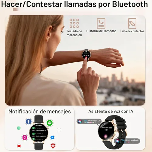 Vista 3 de Relojes inteligentes para mujer, reloj inteligente de 1.27 pulgadas (respuesta/hacer llamadas) compatible con teléfonos iPhone/Android, reloj Negro