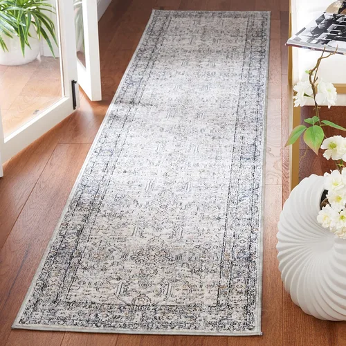 Vista 2 de SAFAVIEH Moon Dust Collection - Alfombra para pasillo, 2 x 9 pies, gris y azul, diseño vintage oriental con flecos desgastados, no desprende pelusa