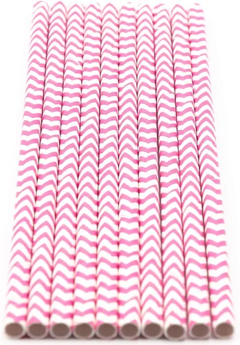 Vista 2 de Paquete de 150 pajitas de papel biodegradables de 4 capas de cheurón rosa bebé (compostables, no tóxicas, sin BPA)