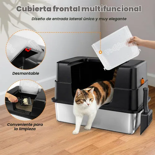 Vista 4 de Vivifying Caja de arena XL para gatos de acero inoxidable con tapa, entrada