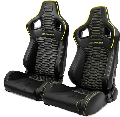 Vista 18 de IKON MOTORSPORTS, Asientos universales para vehículos de carreras con deslizadores dobles, asientos deportivos reclinables de cuero PU beige + cuero