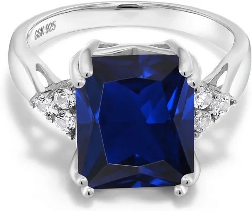 Vista 3 de Gem Stone King Anillo de compromiso con piedra natal de 5-10 ct para mujer Plata de Ley 925 Corte esmeralda de 12x10 mm Anillo de promesa
