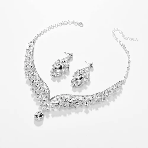 Vista 5 de SWEETV Corona de boda para novia, paquete de 3 aretes de tiara, juego de joyas para novia, fiesta de disfraces de cristal, cumpleaños, graduación