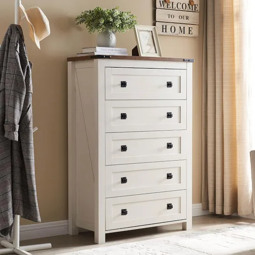 Vista 11 de T4TREAM Farmhouse 6 Cajones Cómoda para Dormitorio, Cómoda de Madera Rústica Ancha, Organizador de Cómodas de Almacenamiento para Dormitorio, Sala