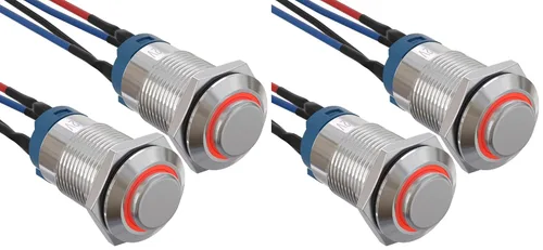 Vista 17 de APIELE Interruptor de botón de bloqueo de 0.472 in SPST pre-cableado de 5.906 in de cabeza redonda alta aleación de aluminio 1NO 1 normalmente