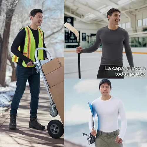 Vista 8 de Cuddl Duds Conjunto de Camiseta y Leggings de Ropa Interior Térmica para Hombres - Calzoncillos Largos Gruesos con Forro de Vellón - Capa Base
