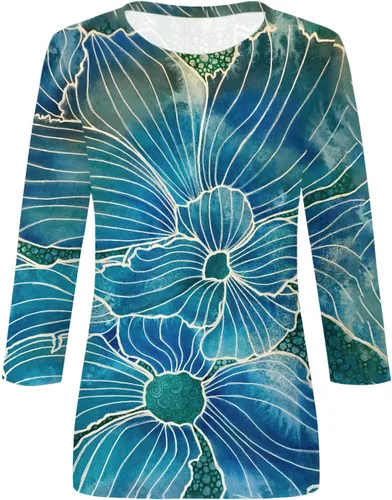 Vista 61 de Camisetas personalizadas para mujer, a la moda, casual, de séptima manga, estampada, cuello redondo, camiseta