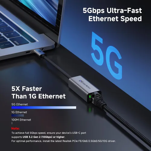 Vista 2 de Cable Matters Adaptador USB C a Ethernet de 5 Gb, 5 Gigabit Ethernet a USB