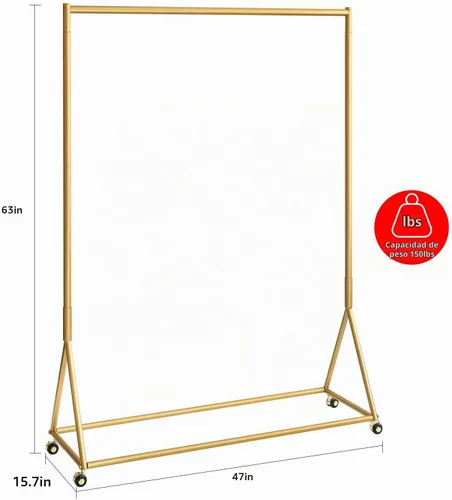 Vista 5 de Percheros de Tubo Dorado Independientes, Perchero de Ropa Moderno de Metal Resistente, Perchero Fácil de Montar para Colgar en Boutiques