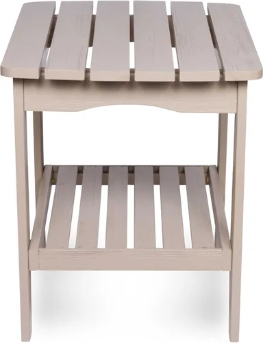 Vista 5 de Shine Company Long Island Mesa auxiliar rectangular de madera maciza, mesa auxiliar Adirondack para exteriores, piedra gris