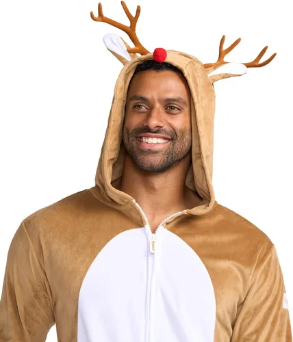 Vista 3 de Tipsy Elves Rudolph The Red Nosed Reno Mono - Lindo Mono de Rudolf Marrón Fiesta Animal Mono para la Familia
