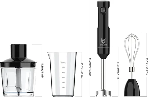 Vista 5 de Batidora de mano inalámbrica, UTALENT - Batidora de inmersión recargable de velocidad variable, con picadora de 500 ml, recipiente de 600 ml