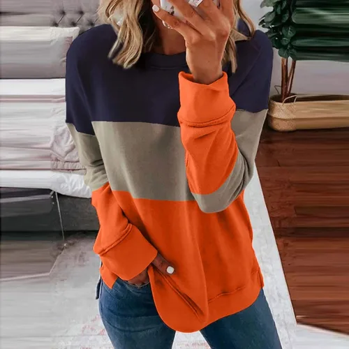 Vista 3 de Sudadera para mujer, casual, con estampado a rayas, de manga larga, de gran tamaño, holgada, blusa a la moda